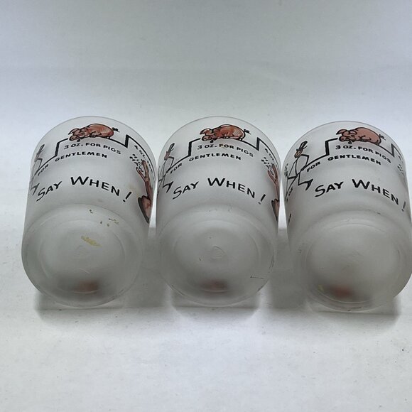 Vintage Hazel Atlas Shot Glasses Frosted Say When Rabbits Jackasses Set Of 3 - Picture 5 of 14